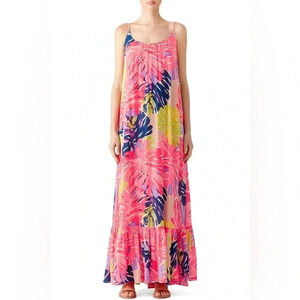 Lilly Pulitzer Tenley Pink Palm Maxi Resort Dress Size XXS / XS Boho Beachy